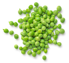 Green beans isolated on a white background. Fresh pea seeds Top view. Flat lay