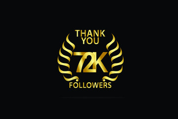 72K, 72.000 Followers celebration logotype. anniversary logo with golden and Spark light white color isolated on back background for social media - Vector