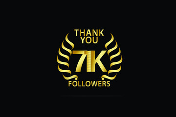 71K, 71.000 Followers celebration logotype. anniversary logo with golden and Spark light white color isolated on back background for social media - Vector