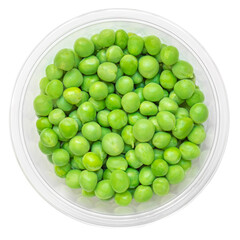 Green beans in a round bowl  isolated on a white background. Fresh pea pods. Top view.
