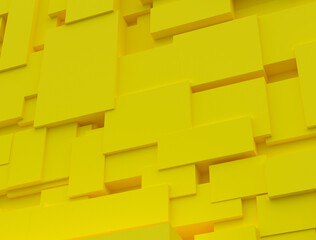 Geometric abstract background. Surface of yellow blocks. Minimal design. 3D rendering