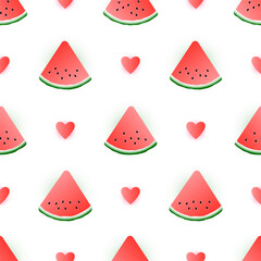 Watermelon slices berry fruit and hears summer vector seamless pattern. Simple girly print.