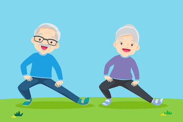Elderly woman and elderly man do exercise yoga