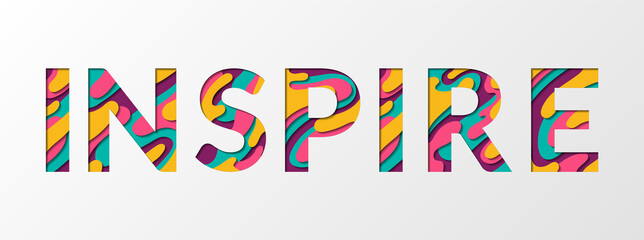 Inspire word made of paper cut multilayer font letters.