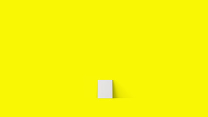 3d rendering laying empty blank white canvas isolated on yellow background.