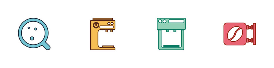 Set Coffee cup, machine, and Street signboard coffee icon. Vector