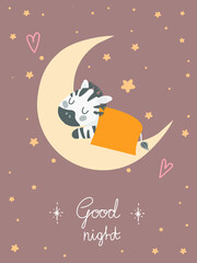 
sleeping zebra on the moon beige poster