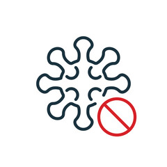 Coronavirus Icon with Red Prohibit Sign. Stop Virus Cell Influenza. Sign caution coronavirus. Virus Bacteria line icon. Covid-19 line pictogram. Editable Stroke. Vector illustration