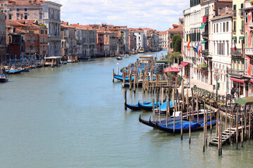 Grand Canal in Venice with very few boats sailing during the lockdown with few tourists