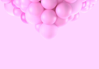 Pink air balloons on empty greeting card background. 3d render.