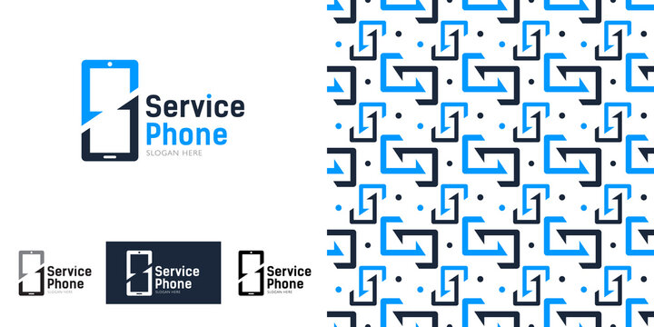 Phone service logo template. The concept of repair, cleaning, replacement of batteries on the phone and other equipment. Seamless background. Vector, illustration