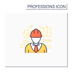 Engineer color icon. Man design, construct, maintain engines and machines. Important job.Professions concept. Isolated vector illustration