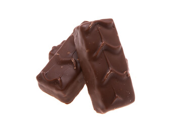 chocolate bar with nuts and caramel isolated