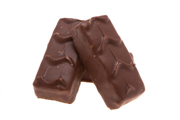 chocolate bar with nuts and caramel isolated