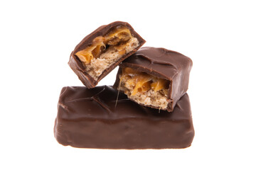chocolate bar with nuts and caramel isolated