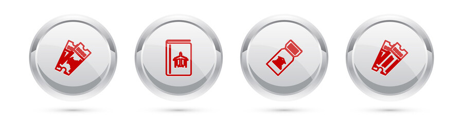 Set line Museum ticket, Cover book travel guide, and Ticket. Silver circle button. Vector