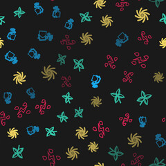 Set line Tornado swirl, Pinwheel, and Storm on seamless pattern. Vector