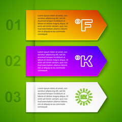 Set line Fahrenheit, Kelvin, UV protection and . Business infographic template. Vector