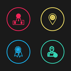 Set line Basketball award, player, Location with basketball and Sports winner podium icon. Vector