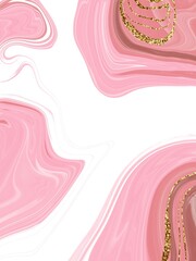illustration of an abstract background in fluid art style in the form of spots of pink paint with glitter inserts