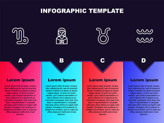 Set line Capricorn zodiac, Astrology woman, Taurus and Aquarius. Business infographic template. Vector