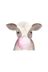 Fototapeta na wymiar Funny cow, cute farm animals, cottagecore, farmland