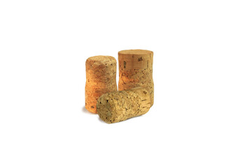 wine corks from sparkling on white background with place for advertising text