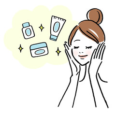 スキンケアをする女性のイラスト