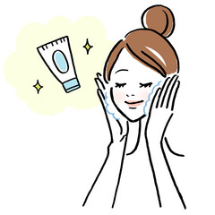 スキンケアをする女性のイラスト