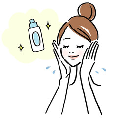 スキンケアをする女性のイラスト