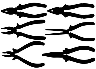 Open and closed pliers in a set. Vector image.