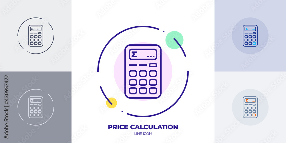 Poster total price calculation line art vector icon. outline symbol of price calculator.