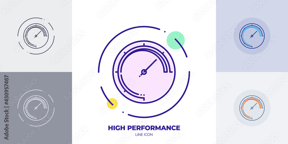 Poster web site performance indicator line art vector icon. outline symbol of fast speed website performanc