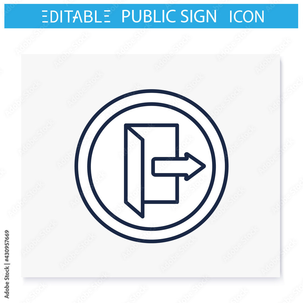Poster exit symbol line icon. closest emergency exit. keep door opened. public place navigation. universal 