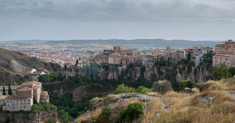 Fototapeta na wymiar Panoramic views of the city of Cuenca, Spain, with de Cathedral, hanging houses and the Saint Paul convent