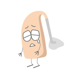 かわいい耳かけ補聴器が泣いているイラスト