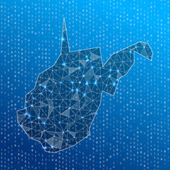 Network map of West Virginia. Us state digital connections map. Technology, internet, network, telecommunication concept. Vector illustration.