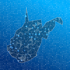 Obraz premium Network map of West Virginia. US state digital connections map. Technology, internet, network, telecommunication concept. Vector illustration.
