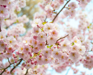 Beautiful spring blooming sakura flowers branch background