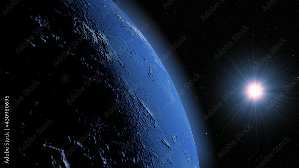 Wall mural blue earth revolves around its axis on a black background in 3d. view our planet from outside.