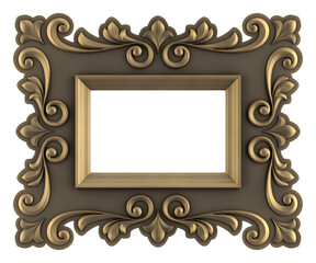 Vintage Artistic Picture Frame. An old-fashioned empty picture frame isolated on white background. 3D rendering graphics.