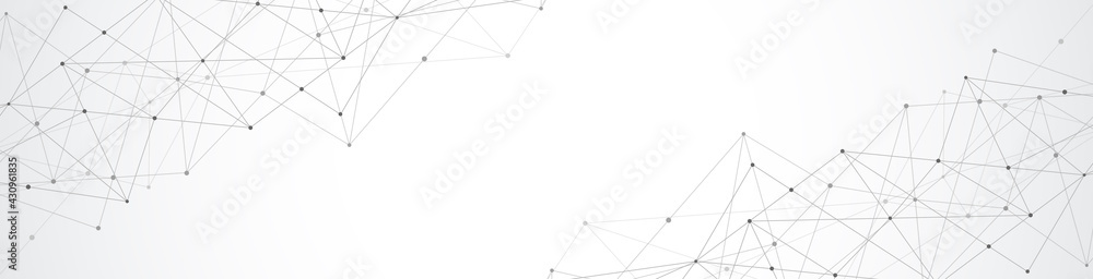 Fototapete Website header or banner design with abstract geometric background and connecting dots and lines. Global network connection. Digital technology with plexus background and space for your text
