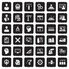 Project Manager Icons. Grunge Black Flat Design. Vector Illustration.