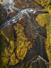 Venta waterfall in the fog, Kuldiga, Latvia. Captured from above.
