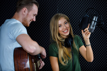 Talented musicians recording song in studio