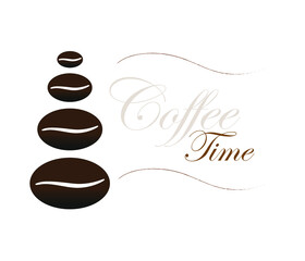 Coffee Time Logo Vector. Letters And Coffee Beans Isolated On White Background. Eps10. RGB Color