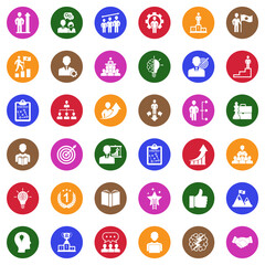 Personal Growth Icons. White Flat Design In Circle. Vector Illustration.