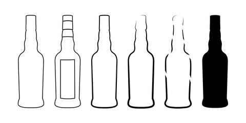 Set of contour images of bottles on an isolated white background.