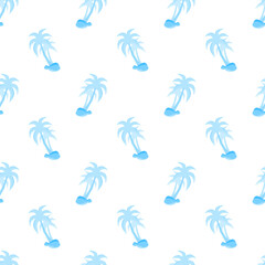 Fototapeta na wymiar Tropical seamless pattern with blue palm trees a on white background. Summer holidays. Vector illustration.