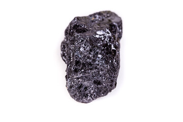 Macro mineral stone sorrel - black tourmaline on white background